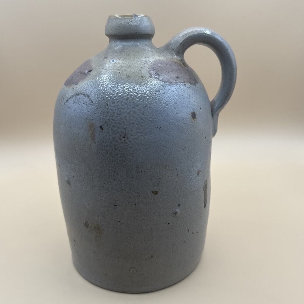 Antique heavy salt glazed Stoneware Jug w Unique handle location. 10.5"T X 5"W